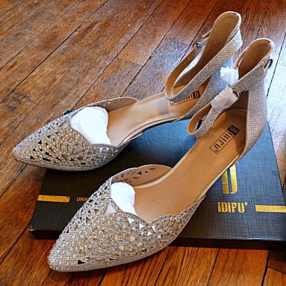 NIB - Idifu Candice Kitten Heels Embellished with Rhinestones and Sequins